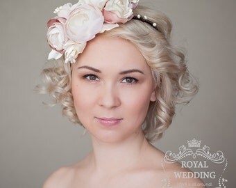 Bridal Headpiece Flower Crown Bridal Headband Wedding Headpiece Wedding Headband Blush Pink Headband Bridal Crown Ivory Headband