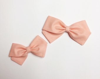 Hand folded-Baby Girl, Toddler, Girls Fabric Bow Nylon Headband or Hair Clip - Peach
