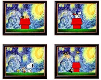 Charlie Brown print, Snoopy print set, peanuts print, Snoopy cartoon, Snoopy Print Set, Set Of 4 Print, Printable, Snoopy, Cartoon