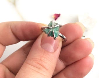 Raw Emerald Ring. Caged Emerald Ring. Precious Gemstone Jewelry. Boho jewelry. May Birthstone.