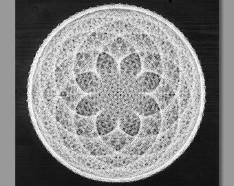String Art Lotus wall art geometric wall art black and white art mandala art sacred geometry wall art fractal spiritual wall art wood decor