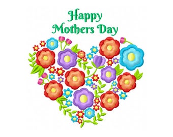 Sale - Mothers Day Flower Embroidery Design - Mom Heart Embroidery Design - Flower Embroidery Design - Happy Mothers Day - Gift for Mom