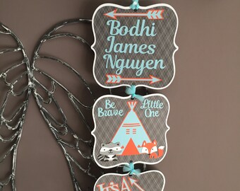 Hospital Door Announcement, Teepee Fox Arrow Hospital Door Hanger, Be Brave Little One, Personalized It's A Boy, Door Hanger, Black Blue