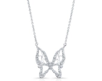 1/2ct Diamond Butterfly Pendant Necklace 14K White Gold