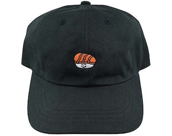 Sushi Hat, Embroidered Dad Hat Black, Ponytail Hat, Bun Hat, Adjustable Dad Hat Gift, Cotton Dad Hat, Black Dad Hat Gift, Cute Sushi Gift