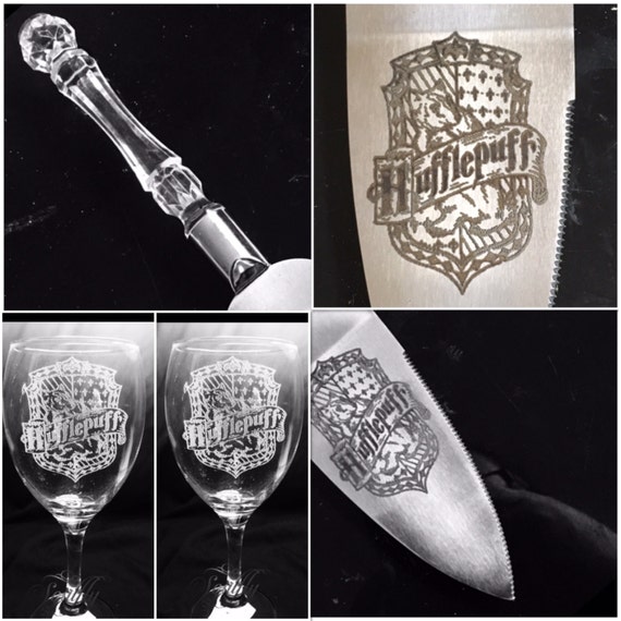 HUFFLEPUFF harry  potter  wedding  cake  server and glass set 