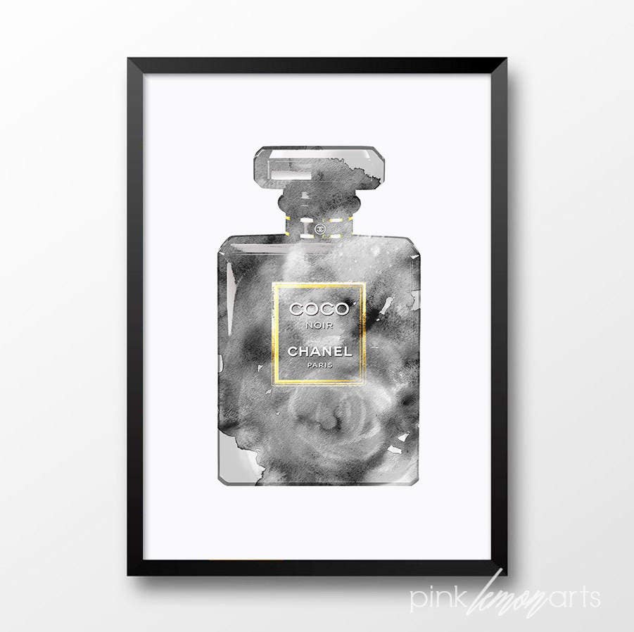 Black and white chanel print coco chanel perfume wall art