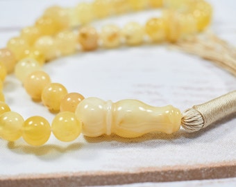 Natural Baltic Amber Tasbih Exclusive Islamic Prayer Amber Muslim Tasbih 33 Amber Tasbeeh Yolk Colour 33 Beads White Amber Worry Beads