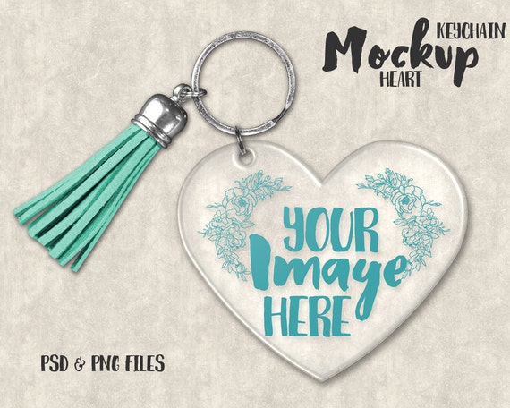 Download Heart shaped Acrylic keychain with tassel template mockup