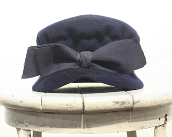 Vintage Glenover Henry Pollak Navy Blue Felt Hat with Bow