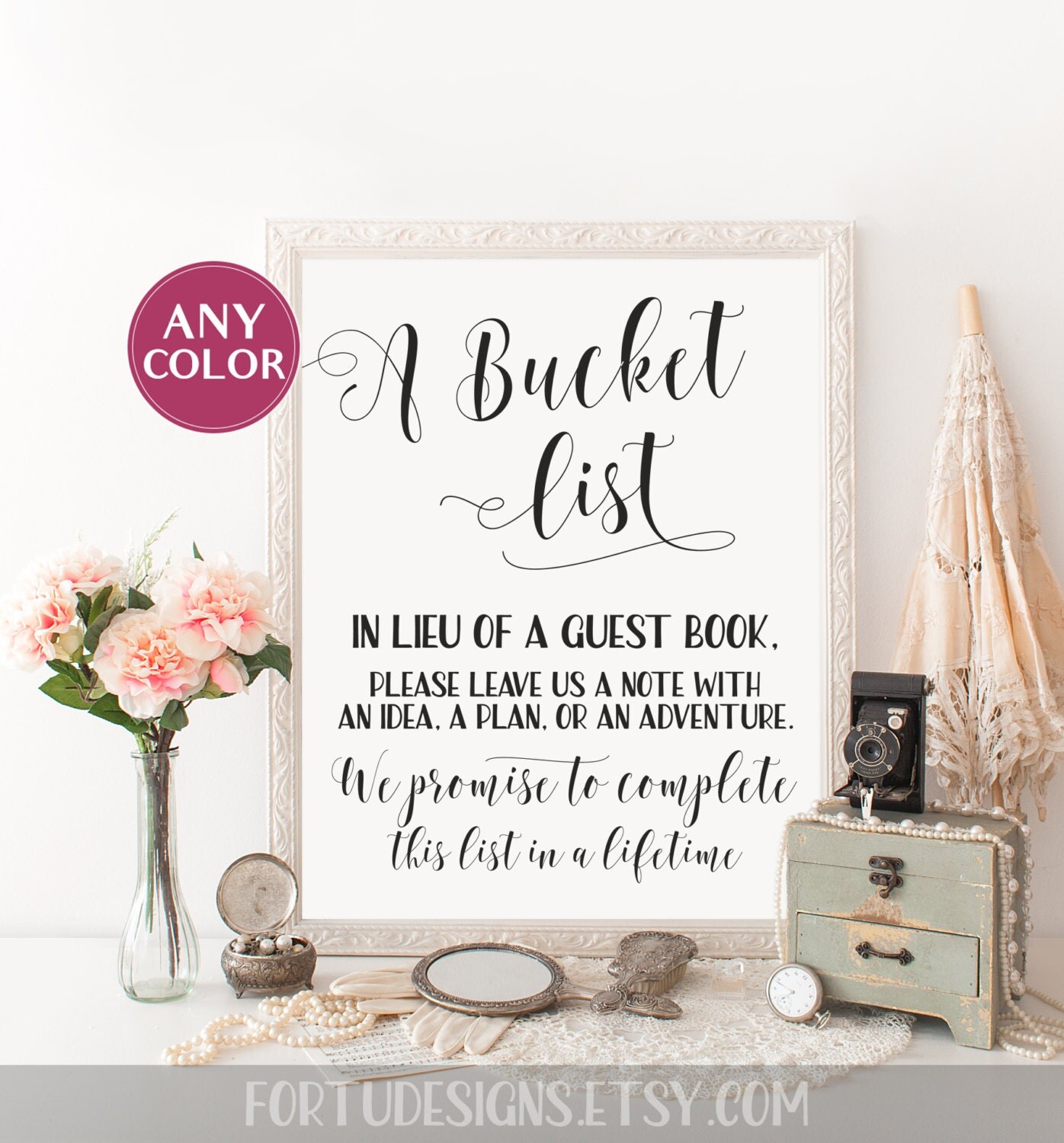 Wedding BUCKET LIST sign wedding Guest book bucket by FortuDesigns