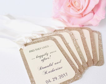 Wedding favor tags -Wedding Tags -Wedding favor signs -Happily Ever After Tags -Fairy tale wedding -Champagne Bottle Tags -Glitter Favor Tag