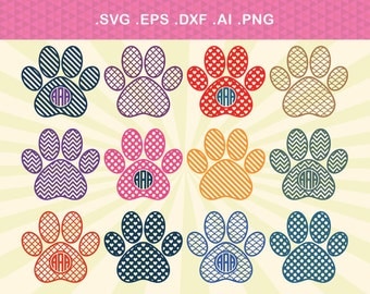 Dog Paw Print Monogram Frame SVG, Paw Print SVG Cut Files - Vector svg dxf eps png - Silhouette Cameo, Cricut, Cutting Machines & Transfer