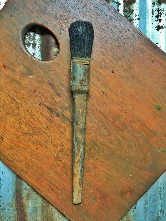 Vintage Paint Brushes, Set of 3 Antique Wooden Handle Natural Bristle