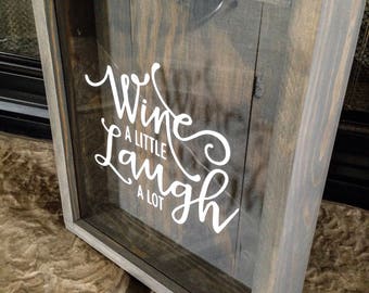 Wine cork holder-wine a little laugh a lot-wedding gift-Wine Lover-newlyweds-Wine Shadow Box-Personalized Wine Cork Box-Mr and Mrs