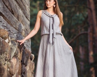 Gray linen dress maxi dress long linen dress linen evening dress long summer dress concert dress ready to ship