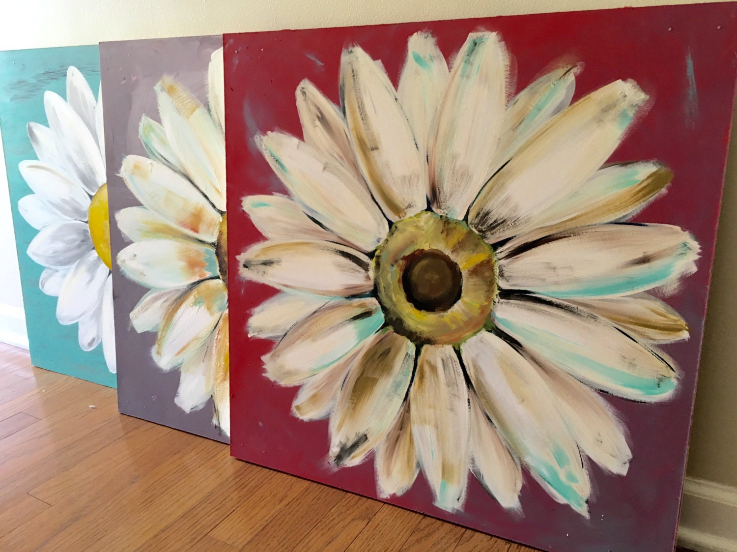 Custom Flower Paintings on Wood Panels Handpainted Original