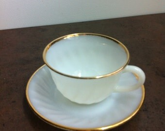 Vintage Cup & Saucer - Fire King White Tea Cup Set - Made in the USA - Retro Kitchen Decor