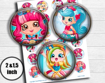 Shopkins Shoppies Digital Collage Sheet 2" 1.5" circle clipart Printable Image Download for favor magnets cupcake toppers birthday