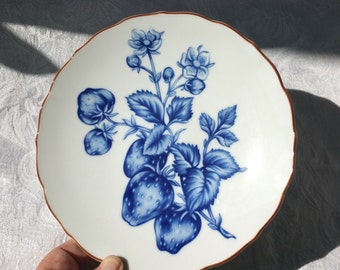 Fitz and Floyd Fraise Bleu porcelain plate, Vintage Strawberry plate, Fitz and Floyd plate, Blue Strawberry plate, Blue Cottage Chic plate