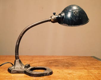 Vintage Eagle Gooseneck Industrial Desk Lamp - Black - 1920s - Antique Light