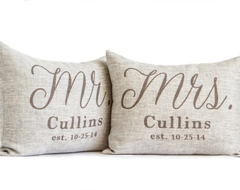 Rustic Wedding Gift, 2nd Anniversary, Housewarming, Mr and Mrs Pillows, 2 Year Anniversary, Gift For Her, Bedroom Pillows