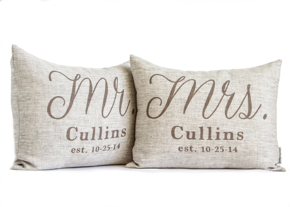 Rustic Wedding Gift, 2nd Anniversary, Housewarming, Mr and Mrs Pillows, 2 Year Anniversary, Gift For Her, Bedroom Pillows