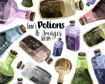 Watercolor Earthy Potions Clipart - Old Science ClipArt - Digital Download - Beakers Science Chemistry