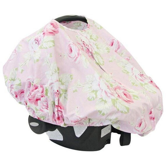 Shabby Chic Roses Pink Floral Car Seat Canopy Cover