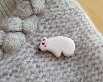 Fimo polar bear brooch, polymer clay, clothing pins, decoration