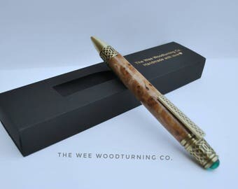 Wooden Pen - Handmade Celtic style pen made from Elm Burr Wood with intracite scroll - Gifts for him - Gifts for her - Doctors Pen