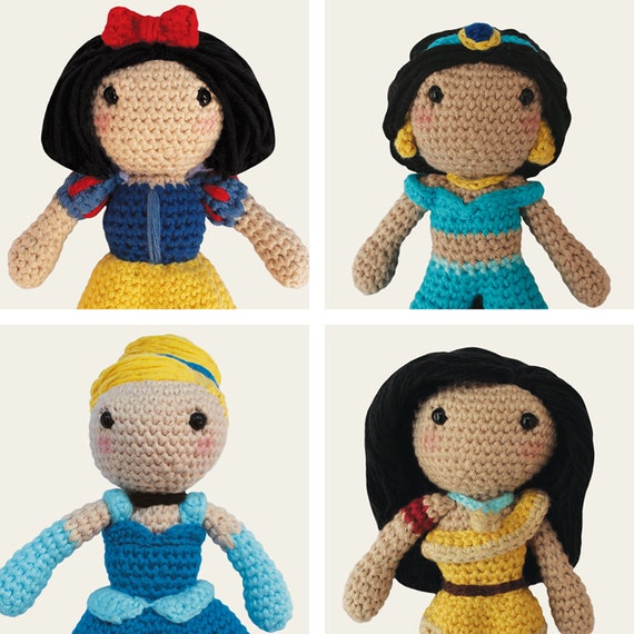 Disney Princess: Snow White, Jasmine, Cinderella & Pocahontas. Amigurumi Pattern PDF.