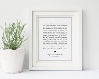 Personalised Ed Sheeran 'Thinking Out Loud' Song Lyric Print, Typographic Wall Art Quote - Song Lyric Print - Music Gift - Digital option