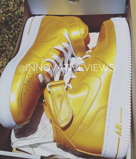 navy blue and gold air force ones