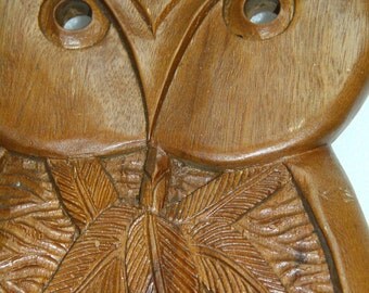 Owl carving larger 2 ft with man Oriental Asian wood carving Man in owl vintage owl wood owl carved owl wall decor wall sculpture wood art