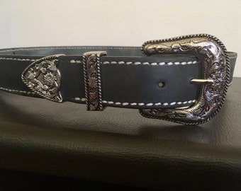 Stitched Black Leather Belt