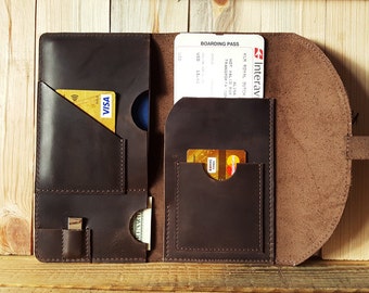 Leather Monogramed Travel Wallet, Passport wallet, Personalized, Travel Passport Holder, Document organizer, Boarding pass holder, Brown