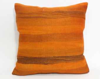 Orange Kilim Pillow 24x24 Turkish Kilim Pillow Anatolia Kilim Pillow Decorative Kilim Pillow One Colour Orange Kilim Pillow SP6060-637