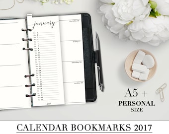Printable CALENDAR BOOKMARKS 2017 for your A5 and Personal Planner_Monthly Bookmarks_Filofax Personal Refill Month_ Special offer!