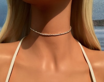 Silver Choker Necklace - Boho Choker Necklace - Bohemian Necklace - Beach Jewelry - Bridal Choker - Beach Choker