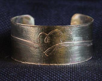 Etched Brass Heart Cuff Bracelet (031217-004)