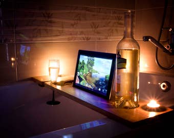 Bath tray, iphone & tablet stand, Drinks holder, Birthday gift, Mens or female gift, Wine stand, beer holder, solid wood Oak or Ash