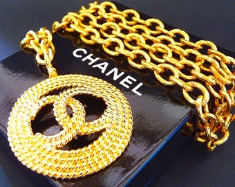 CHANEL Necklace, Large CC Logo Pendant, Rope Design, Gold Tone, Chic High Fashion, Original Box, CHANEL Jewelry, Gift Idea, Free Shipping