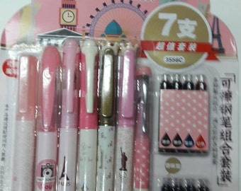 Crazy Sale : 7 Fountain Pen plus 8 replacement Ink Catridge - Paris Theme