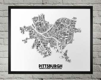 Pittsburgh Pennsylvania Neighborhood Typography City Map Print
