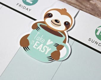 Sloth Bookmark - Magnetic Planner Bookmark - Planner Clip - Sloth Planner Clip - Magnetic Sloth Bookmark - Sloth Coffee Planner Clip