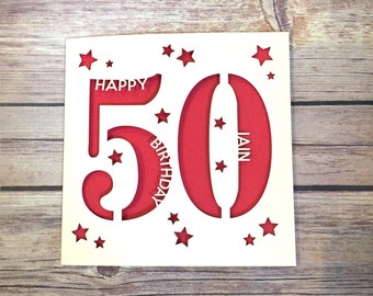 Personalised 50th Birthday Card, Daddy 50th Card, Mummy 50th Card, Fifty Card, Happy 50th, Personalised 50th Gift, Handmade Card, Lasercut