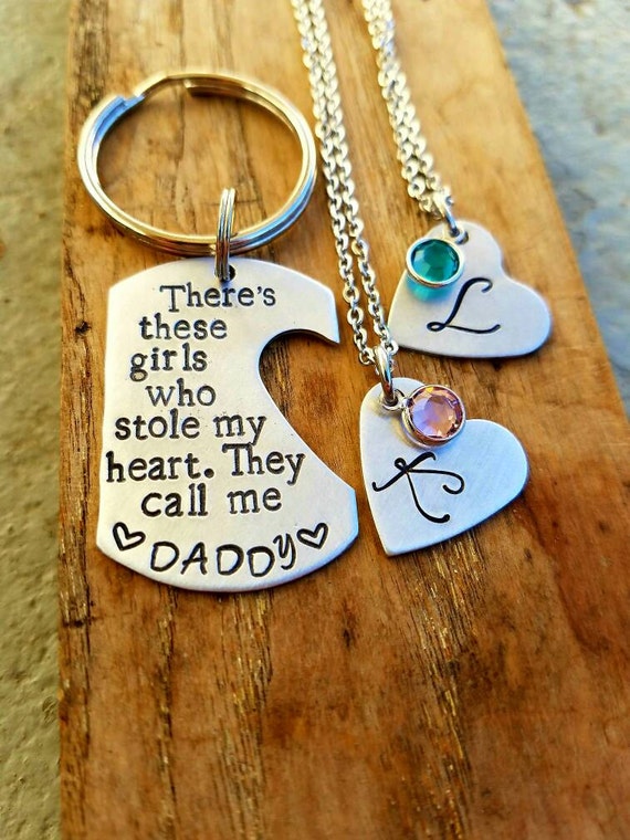Daddy/Daughter keychain for two girls. Custom Fathers day.