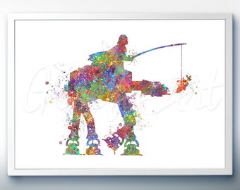 Star Wars Darth Vader riding AT-AT Walker Watercolor Art Silhouette Poster Print - Wall Decor - Watercolor Painting - Home Decor -Kids Decor