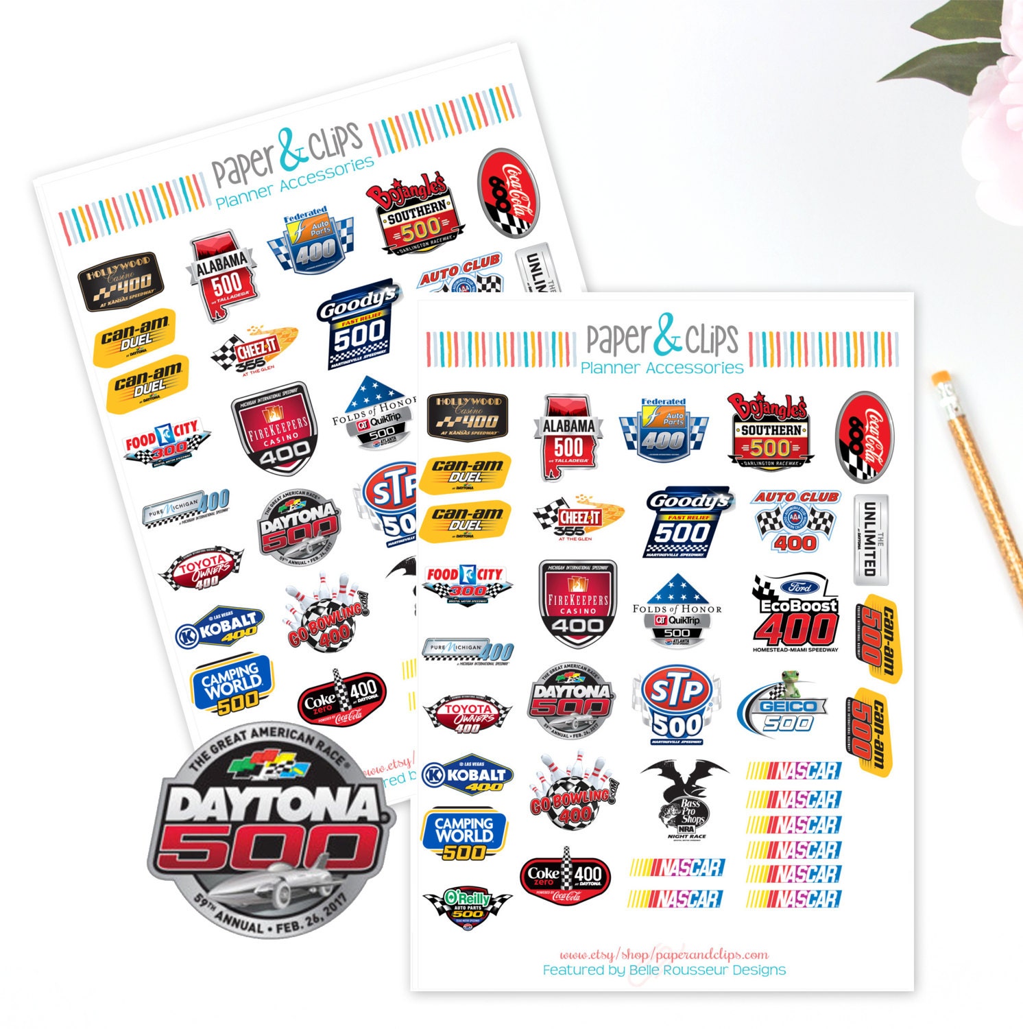 36 2017 Nascar Racing Logo Reminder or Planner Stickers